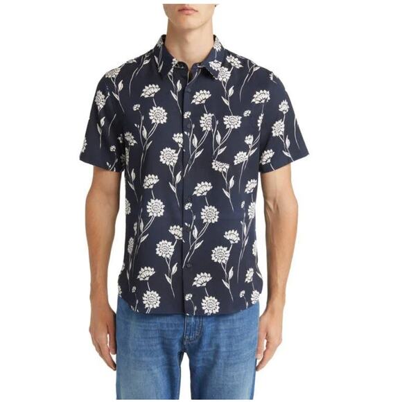 Vince Nomad Floral Short Sleeve Button-Up Coastal Navy Shirt Mens Size XXL - Picture 1 of 13